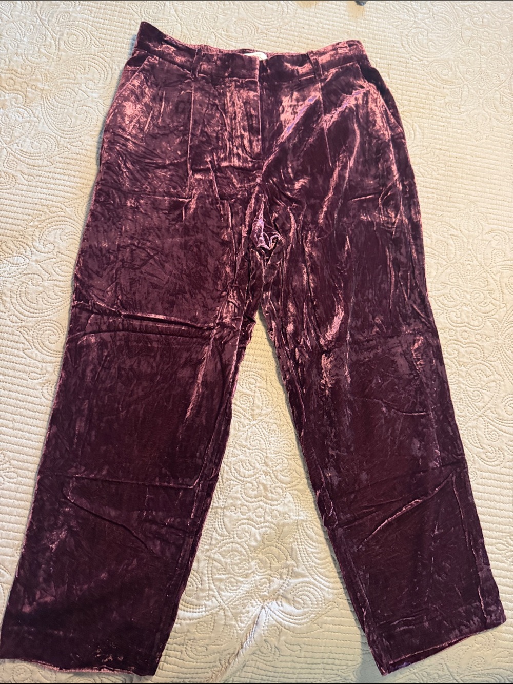 LOFT Velvet Wide-Leg Trousers in Plum